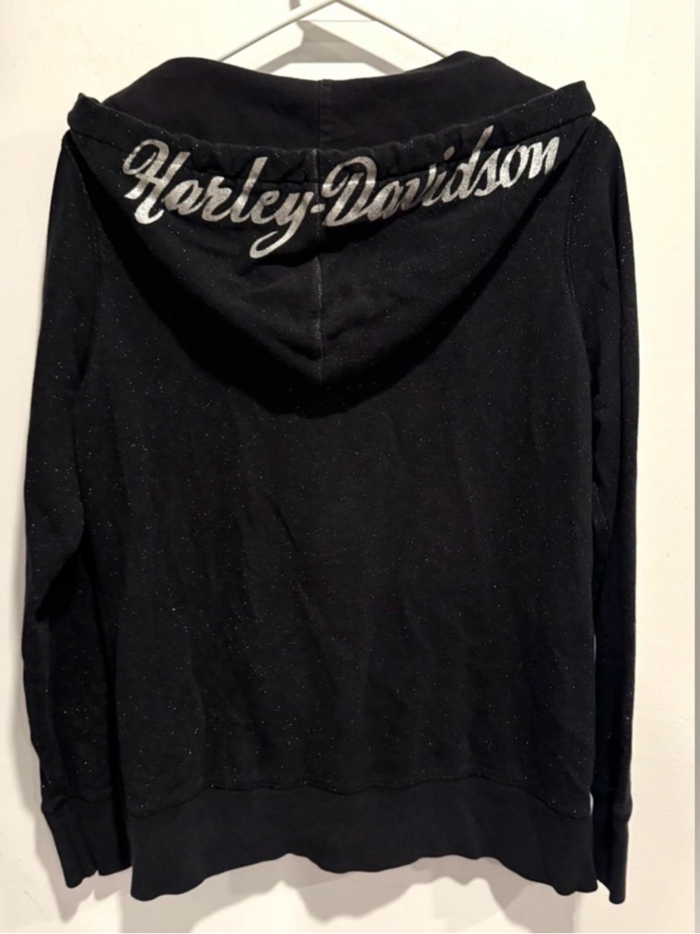 Harley Davidson zip-up moto hoodie pull over black metallic monogram Y2K fitted - Picture 3 of 6